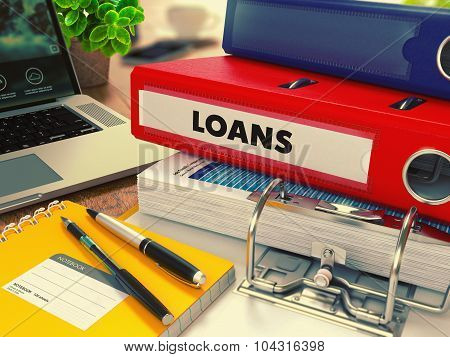 Red Office Folder with Inscription Loans.