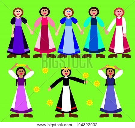 Stylized girls figurines in rural dress