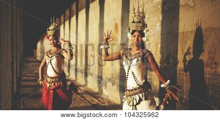 Aspara Dancer Angkor Wat Sepia Toned Traditional Concept