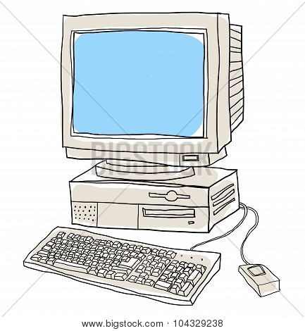 Old Computer Desktop  Cute Art Illustration
