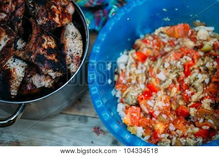 Ajapsandali and shish kebab
