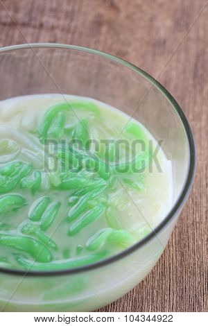 Thai Food, Lod Chong Dessert Coconut Milk On Wood Table