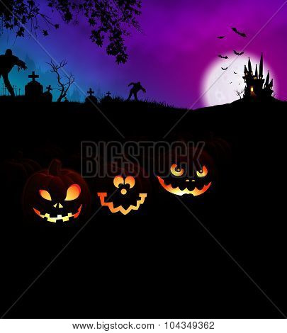 Happy Halloween Scary Night Party Concept with Pumpkins