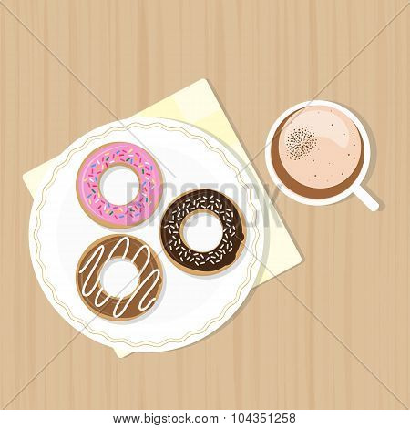 Macchiato With Sweet Glazed Donuts.