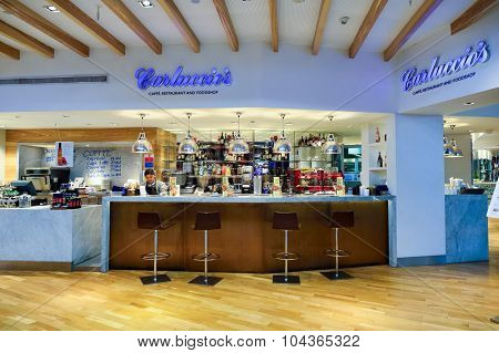 DUBAI, UAE - SEPTEMBER 08, 2015: restaurant in Dubai Airport. There are a lot of restaurants, bars, cafes and shops in Dubai International Airport. Almost all of them are open twenty-four hours.