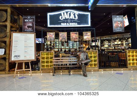 DUBAI, UAE - SEPTEMBER 08, 2015: restaurant in Dubai Airport. There are a lot of restaurants, bars, cafes and shops in Dubai International Airport. Almost all of them are open twenty-four hours.