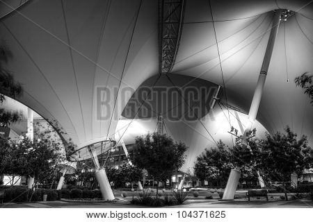 Skysong Couryard At Night In Black And White