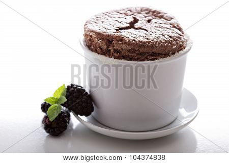 Chocolate souffle with thick glaze