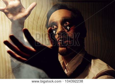 Man with art hallowen party grimm in magic.