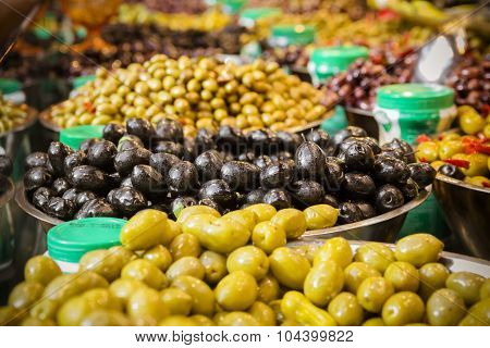 Olives at a market stall