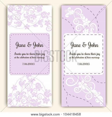 Wedding cards in pink with swirls and flowers