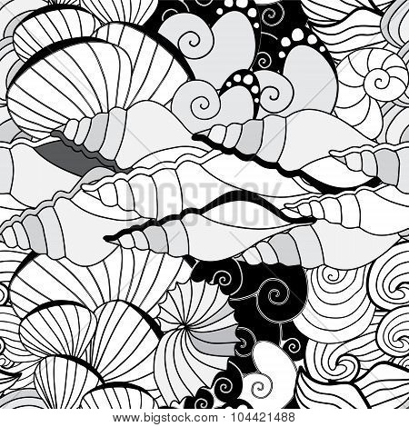 Vector Seamless Seashell Pattern. Sea Design
