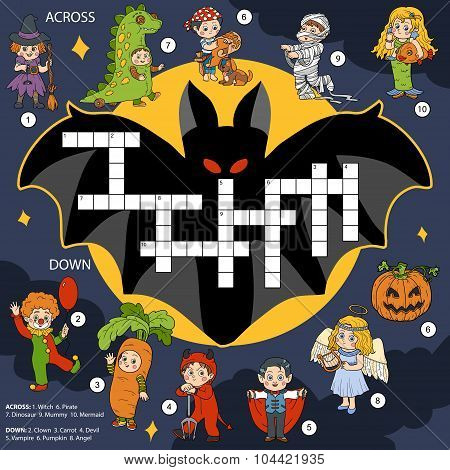 Vector Color Crossword, Education Game About Halloween