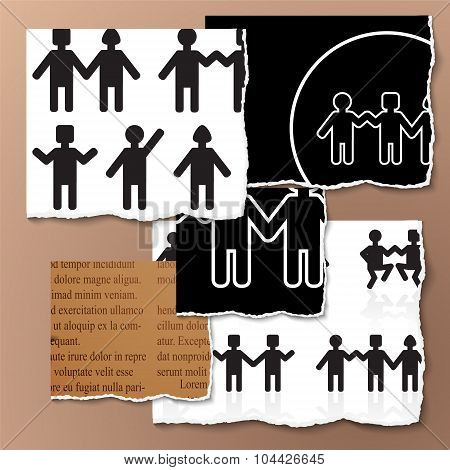 People Holding Hands On The Torn Paper.group Of People. Stock Vector