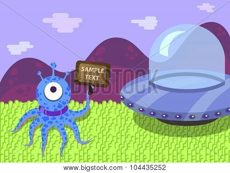 Alien monster with an information plate