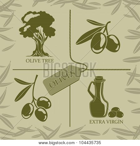 Set Of Four Symbols For Olive Labels
