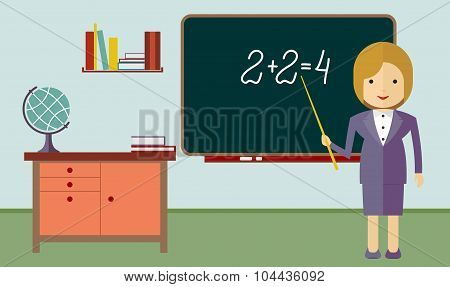 Learning  Concept With Teacher Near Blackboard