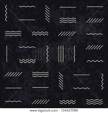 Geometric lines pattern on dark textured background. Retro monochrome style. Textured layers easy editable