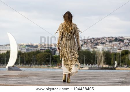 Thessaloniki Greece 28 September 2015. Models walk an during outdoor fashion show with clothing made out of recycled materials was held in the seafront promenade of Thessaloniki