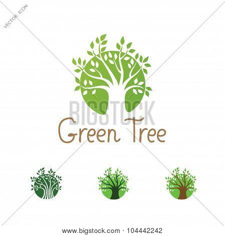 Green Circle Tree Vector Logo Design. Garden Creative Concept.