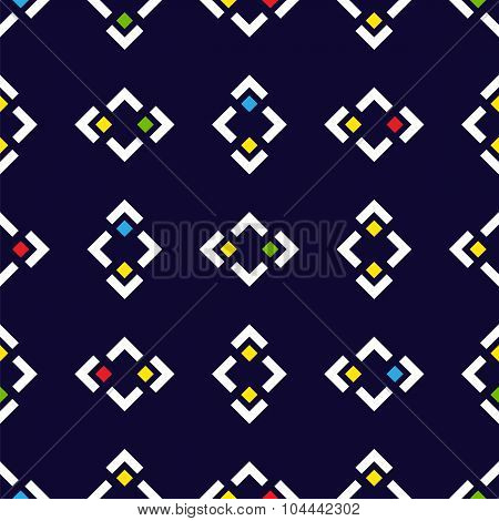 Seamless Vector Pattern With Squares On Navy Blue Background.