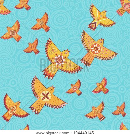 Vector Seamless Pattern With orange Birds.