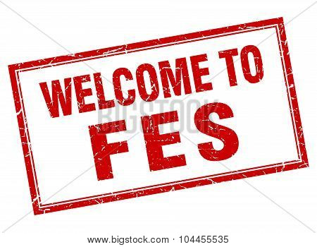 Fes Red Square Grunge Welcome Isolated Stamp