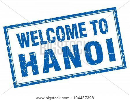 Hanoi Blue Square Grunge Welcome Isolated Stamp