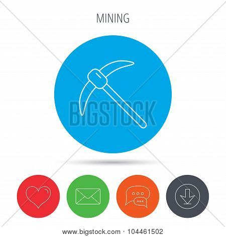 Mining tool icon. Pickaxe equipment sign.