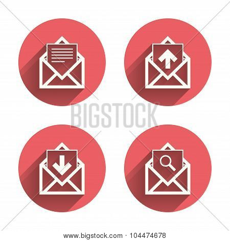 Mail envelope icons. Message document symbols.