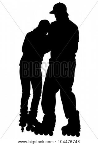 Silhouette athletes of skates on white background