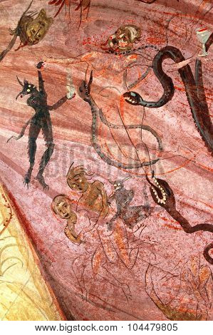 The Purgatory On A Mural. Tismana, Romania