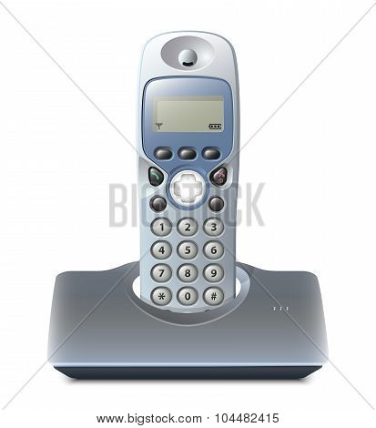 Wireless Telephone With Cradle On White. Vector Illustration
