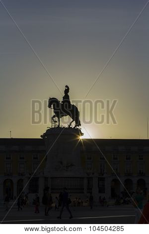 background landscape view of the area of commerce in Lisbon and the monument of Jose the first