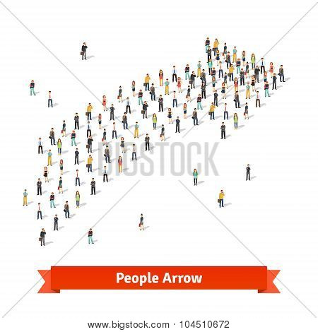 People standing together in shape of an arrow