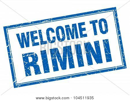 Rimini Blue Square Grunge Welcome Isolated Stamp