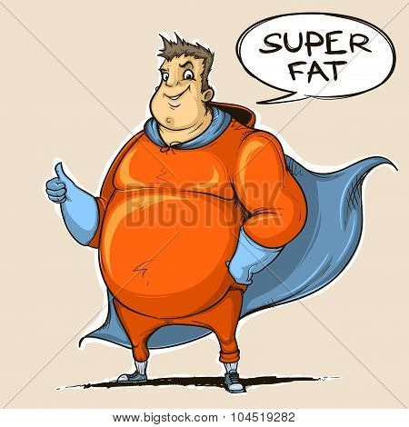 Fat man super hero. Colored. Sketch style