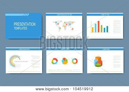 Set of infographic vector templates for presentation slides. Modern business design  with graphs and