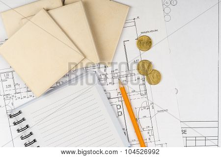 Copy book with tiles, top view