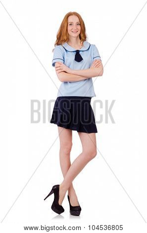 Schoolgirl isolated on the white