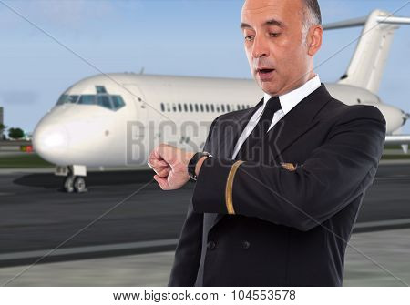 Handsome airline worker looking at his watch