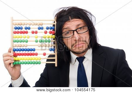 Funny man with calculator and abacus