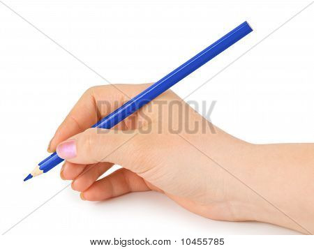 Crayon bleu dans la main