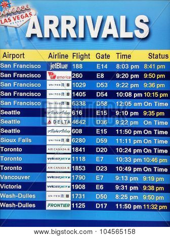 Arrival Display Board At Airport Terminal