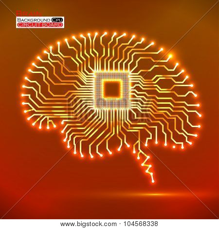 Neon brain. Cpu. Circuit board. Vector illustration. Eps 10