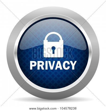 privacy blue circle glossy web icon on white background, round button for internet and mobile app