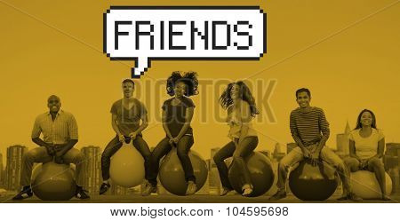 Diverse People Happiness Friendship Bouncing Ball Concept