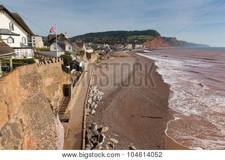 Sidmouth beach and seafront Devon England UK with a view along the Jurassic Coast