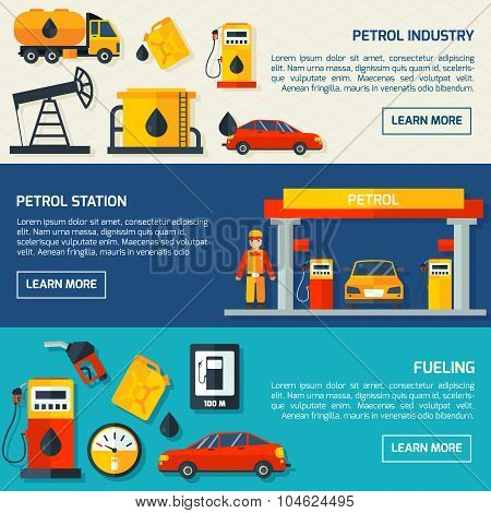Gas petrol station flat banners set