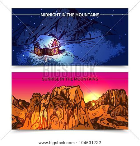 Mountains Midnight And Sunrise Banners